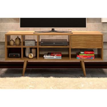 Imagem de Rack Bancada p/ TV até 50 Pol R1462 c/ 1 Gaveta e 7 Nichos 136cm Amêndoa - Tecno Mobili