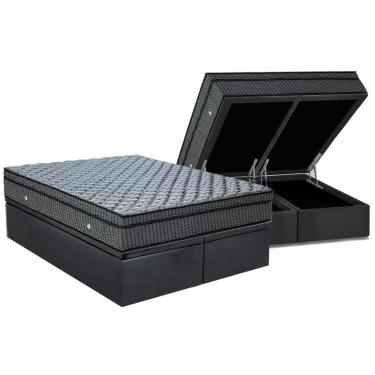 Imagem de Cama Box Baú King: Colchão Molas SuperPocket Ensacadas Ortobom Orthotel Luxo + Base CRC Suede Gray (193x203)