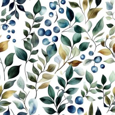 Imagem de MAGAFA Papel de parede de folhas de aquarela autoadesivo azul verde e marrom folhas removíveis papel de contato berçário quarto mural decorativo de parede 45 x 599 cm