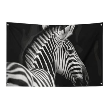 Imagem de Bandeira de zebra preta e branca com quatro furos para decoração de parede bandeira de parede para dormitório bar bandeiras de festa ao ar livre 60 x 90 cm