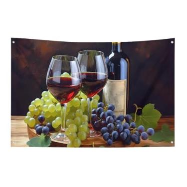Imagem de Bandeira de arte vinho tinto galsses & uvas 9,5 x 1,5 m não desbota bandeira de boas-vindas bandeiras de jardim quintal decorativo jardim quintal bandeira interior exterior festa decoração de casa