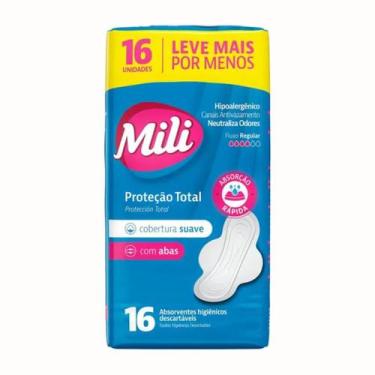 Imagem de Absorvente Mili Proteção Total Cobertura Suave Com Abas 16 Unidades