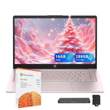 Imagem de HP Laptop Stream HD de 14 polegadas, processador Intel N150, 16 GB de RAM, 288 GB de armazenamento (128 GB UFS+conjunto de estação de ancoragem de 160 GB), gráficos Intel, webcam, Wi-Fi 6, 1 ano