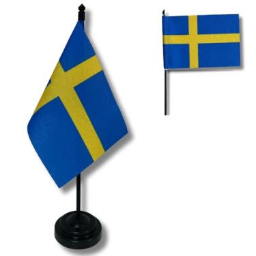 Imagem de Bandeirinha De Mesa País Suécia Tecido Oxford Sublimado a Laser Uma Face