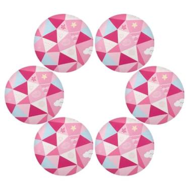 Imagem de Desenhos animados rosa irregulares flores geométricas decorativas redondas para plástico reutilizável quadro-negro jogo americano Porta platos para mesa comedor 39 x 39 cm conjunto de 6