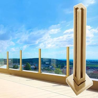 Imagem de Balaustrada De Vidro Deck Pátio Poste De Corrimão De Vidro Dourado, Sistema De Balaustrada De Vidro Quadrado De Metal, Poste De Suporte De Cerca De Plataforma Segu, Corner Post, 105cm/41.3"