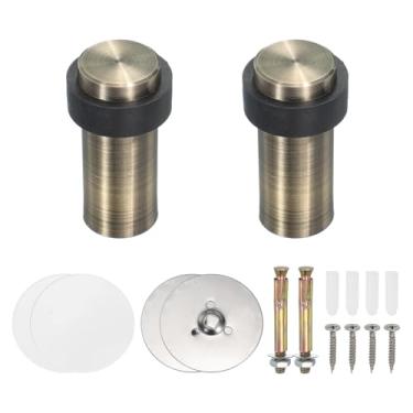 Imagem de PATIKIL 2 conjuntos de batentes de porta redondos, batente de porta de aço inoxidável de 80 mm cunha cilindro de metal autoadesivo com parafuso para parte inferior do piso da porta interna, bronze