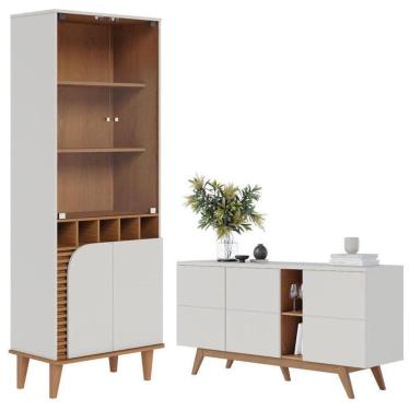 Imagem de Cristaleira Jurerê E Aparador Buffet Para Sala Noronha Off White Matte Freijó– Colibri