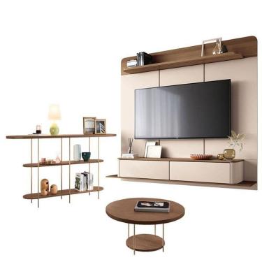 Imagem de Home Suspenso Galax Castanho Off White E Aparador Infinity E Mesa De Centro Sky Castanho- Hb Móveis