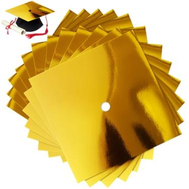 Imagem de Gersoniel 12 folhas de papel-cartolina metálica para decoração de boné de formatura 25,4 x 25,4 cm colorido cartolina graduada capa de cartão para chapéu de formatura artesanato DIY (ouro)
