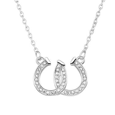 Imagem de WCRAZYE Colar de ferradura para mulheres delicado zircônia cúbica ocidental duplo U colar de ferradura pingente da sorte joias de cavalo presentes, Medium, Liga de aço, Zircônia cúbica