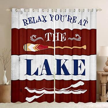 Imagem de Cortina de janela americana vintage com listras vermelhas brancas, cortinas temáticas de casa do lago, decoração de quarto de crianças e adolescentes, cortina de tratamento de janela estilo rústico
