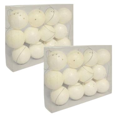 Imagem de Jogo 24 Bolas de Natal Brancas Glitter Prime 4cm na Caixa - Magizi