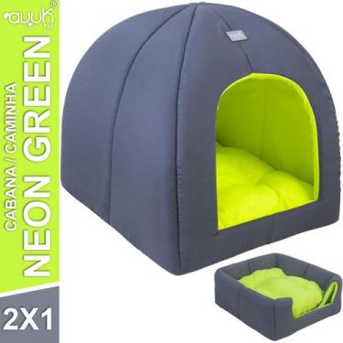 Imagem de Casinha Iglu Neon Green 2x1 Avuk Pet Para Cachorro e Gato Com Almofada