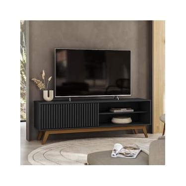 Imagem de Rack Olivar Fox 160 Ripado Para TV até 55” Porta Deslizante 1 porta 3 Nichos