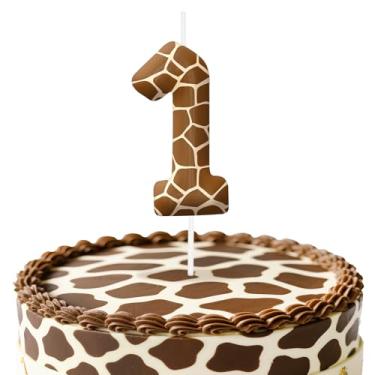 Imagem de Velas de aniversário número 1 de girafa, topo de bolo com tema animal para decoração de bolo para meninos e meninas, decorações de aniversário, suprimentos de festa, velas numéricas para decoração de