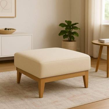 Imagem de Puff Luxo Corino Retangular Base Mesa Madeira Lar & Estilo Bege