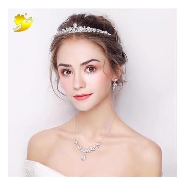 Imagem de Coroa Tiara Cabelo Noiva Prata Princesa Zirconia Strass Gota - Geral