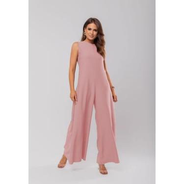 Imagem de Macacão Regata Feminino Alfaiataria Pantalona Rosa Salvatore Fashion, 