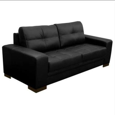 Imagem de Sofá de Couro 3 Lugares Sala de Estar Monblanc 210cm Preto Touro e Cia
