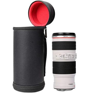 Imagem de Capa de lente semirígida WGear para lente de câmera DSLR (Canon, Nikon, Sony, Pentax, Olympus, Panasonic, etc.), tamanho médio com mosquetão, lenço de limpeza de lentes (preto médio), Black Large
