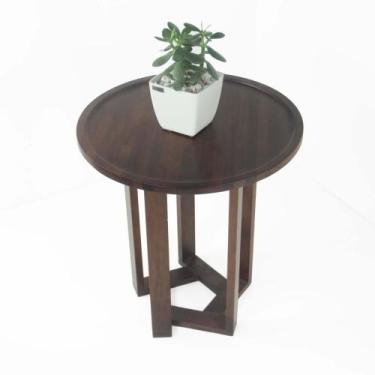 Imagem de Mesa Lateral Design Redonda Madeira Nobre Imbuia - R9 Design Futon