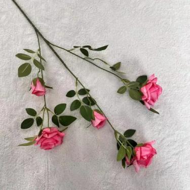 Imagem de Buquê de rosas vintage de 25,6 polegadas, flores artificiais para decoração de casamento, sala de estar, arranjo floral (rosa vermelha)