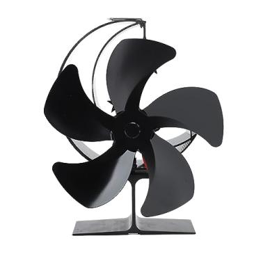 Imagem de Ventilador de queimador de madeira 5 lâminas Ultra silencioso eficiente de aquecimento Energia economizador de calor Ventilador de lareira para pesca de gelo Material de liga de (Preto)