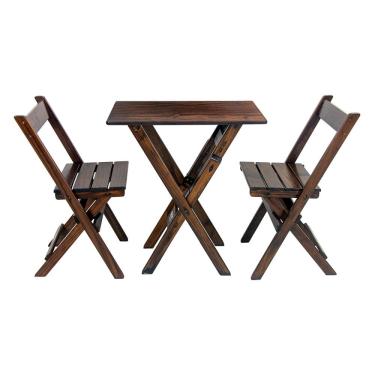 Imagem de Mesa Aparador Dobrável Bar 68x43cm com 2 Cadeiras Imbuia / Liso