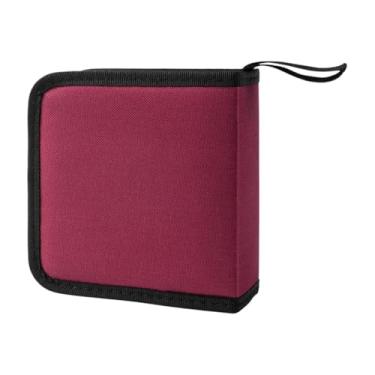 Imagem de Generic Estojo de transporte para cd e dvd, capa com suporte para disco de cd, pano oxford, compacto, grande capacidade, portátil, bolsa para cd, carteira, Vermelho