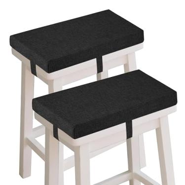 Imagem de OVOV Conjunto de 2 almofadas retangulares para banco de bar com alças antiderrapantes 5 cm de espessura de espuma de alta resiliência com capa lavável na máquina 45,7 cm x 24 cm (preto)