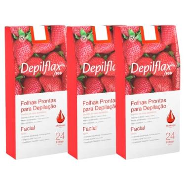 Imagem de Kit 3 Caixas Folhas Prontas Cera Depilatória Depilação Facial Depilflax Morango
