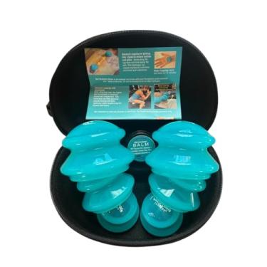 Imagem de Wavetools Therapy Glide Conjunto de copos de cogumelos esportivos de silicone em estojo ou bolsa ideal para massagem, liberação miofascial, circulação e cicatrizes. (acabamento azul-petróleo