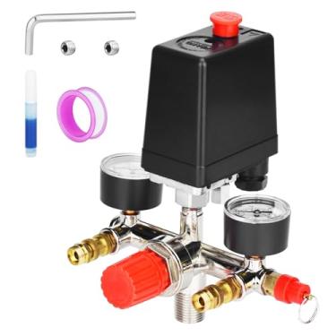 Imagem de SHJTAOTIE Válvula De Controle Pressostato Para Compressor Ar Universal (90-120 Psi, 110 V-240 V) Com Regulador 0-180 Psi E Alívio Segurança - Peça Reposição 4 Vias (Uma Via C8)