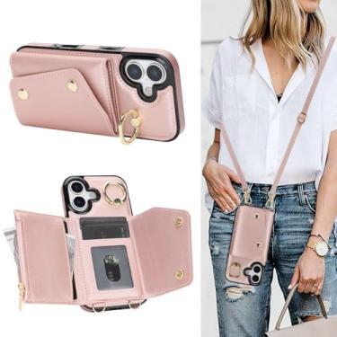 Imagem de MRRSIWEI Capa transversal para APP 107 com suporte para cartão, carteira com cordão removível, alça de pulso à prova de choque com suporte, capa feminina para IPE 107. Crossbody ouro rosa