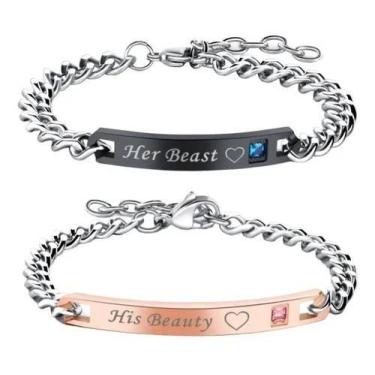Imagem de Conjunto Pulseira Casal Beauty Beast Banho Ouro Rosê E Ródio Negro - E