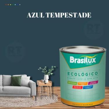 Imagem de Esmalte Sintético Brasilux Base Água Ecologico Cor Azul 800ML Brilhant
