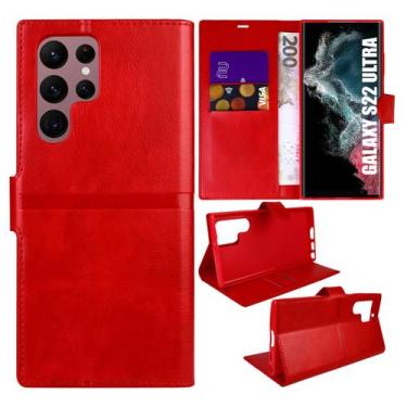 Imagem de Capa Carteira Vermelha + Película De Câmera P/ Galaxy S22 Ultra S908 -