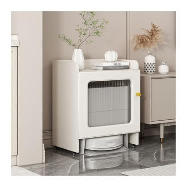 Imagem de YANIR-137 Organizador de vassoura de armário de armazenamento, vassoura removível, robô, prateleiras, armário de armazenamento, sala de estar, armário lateral para sala de estar (branco + quadro de