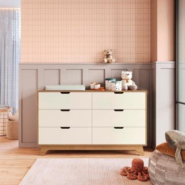 Imagem de Cômoda para Quarto Infantil 6 Gavetas 100% Mdf Alice Off White / Castanho