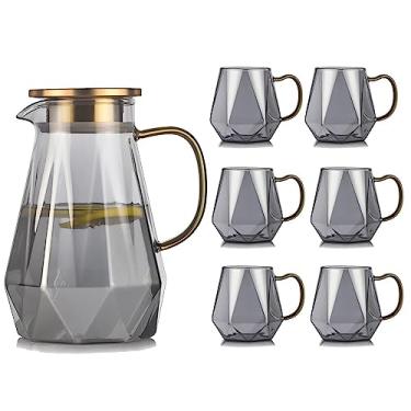 Imagem de Conjunto de jarra de água, conjunto de chá de vidro diamante, bule de chá, jarro de água fria e quente, transparente, chaleira de café, garrafa de água, jarro resistente ao calor, jarro de água com
