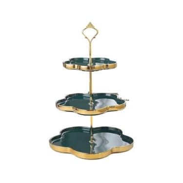 Imagem de Suporte de bolo de cerâmica para sobremesa, suporte criativo de três camadas, prato de frutas, suporte de bolo, parte de aniversário, mesa de sobremesa para casamento, aniversário, chá, festa, bolo