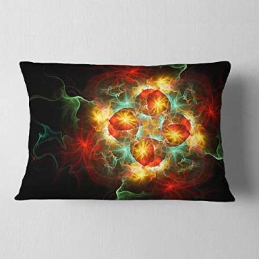 Imagem de Designart Fractal Yellow N Red Flower' Lombar sala de estar, sofá, almofada de alta qualidade + capa de almofada impressa em ambos os lados 30,5 x 50,8 cm