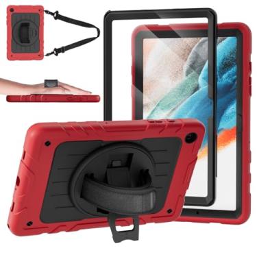 Imagem de Stweap Capa para Samsung Galaxy Tab A9+/A9 Plus 11 polegadas 2023 (SM-X210/X216/X218), capa protetora resistente à prova de choque com protetor de tela, suporte giratório e alça de mão/ombro (vermelho