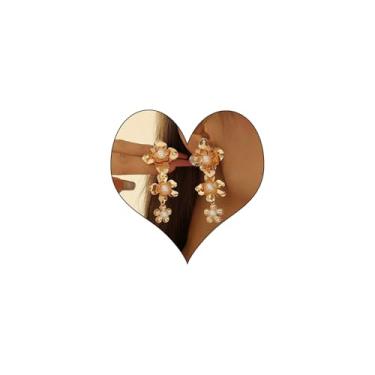 Imagem de Brincos femininos de ouro grosso, brincos de argola de pérola dourada delicados, boêmios, grandes, florais, declarações, casamentos, dama de honra, aniversário, bijuteria, One size, Metal, Sem pedra