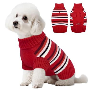 Imagem de Kuoser Suéter para cachorro listrado P | Pulôver quente de Natal para cães pequenos, estilo listrado, gola alta, Doggie Enjoys, Owner Trusts, vermelho P