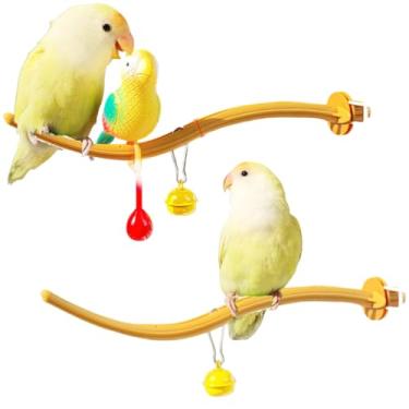 Imagem de 2 peças de poleiros para pássaros com sino e brinquedo fofo de empresa modelo de pássaro canário pinça de periquito gaiola universal de plástico suporte de brinquedo adaptável a todas as gaiolas