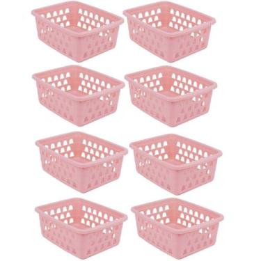 Imagem de Kit 8 Cestos Multiuso Pequeno Rosa 12x6x16cm PP 1029 Uninjet
