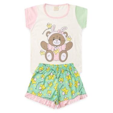 Imagem de Pijama Verão Menina Natural Blusa e Shorts Ursinha dos Sonhos - Moleka