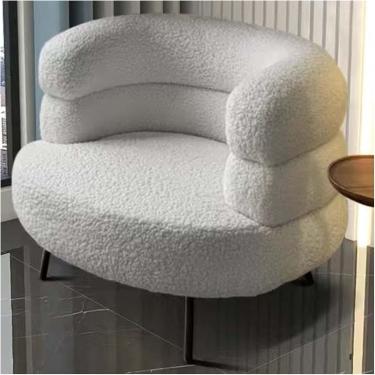 Imagem de Cadeira De Acento Moderna Branca Com Tecido Sherpa, Encosto Curvado, Sofá Preguiçoso E Fofinho Para Sala De Estar, Quarto, Salão, Escritório - Sofá De Leitura Confortável, Grey